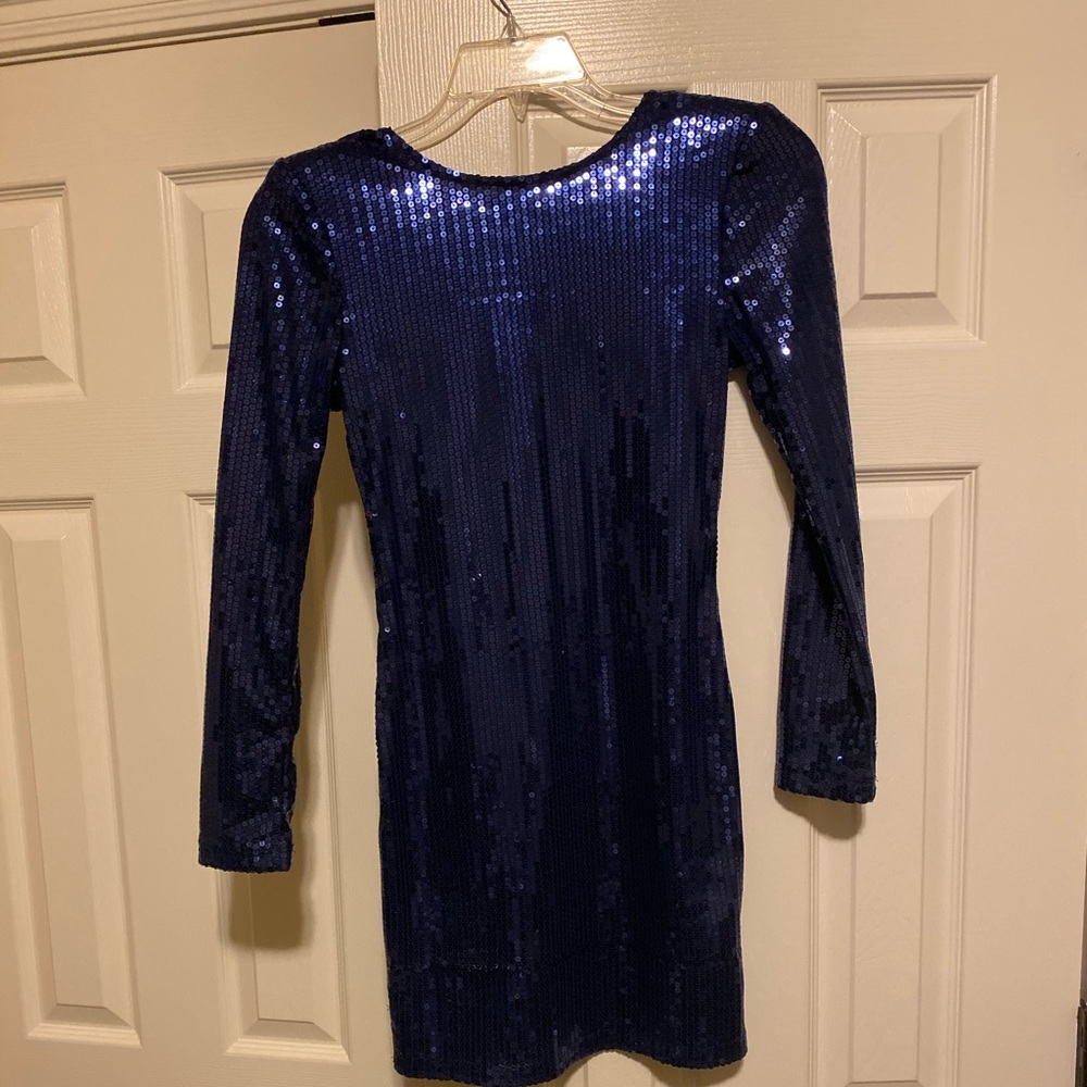 Blue sequin long sleeve dress.